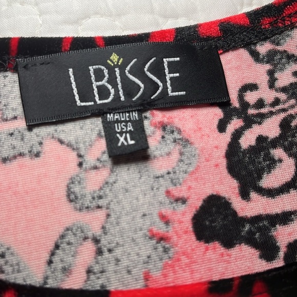 LBISSE Dress Women’s XL Velvety Stretchy Fit & Flare Red Black Boho Party - Picture 7 of 17